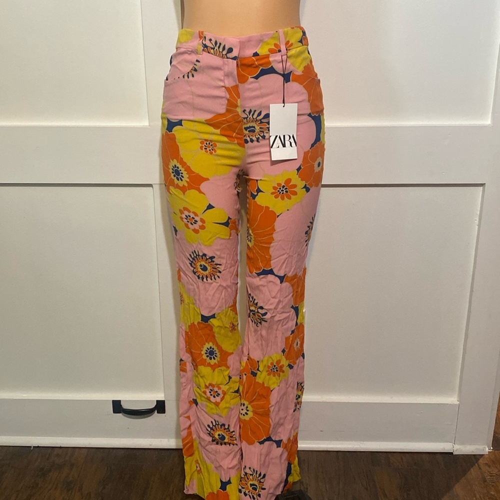 Zara floral dress pants with pockets